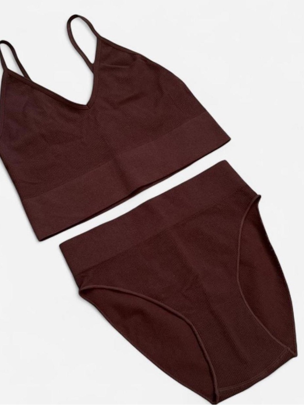 Mocha Brown Seamless Ribbed Set - Picture 5 of 11